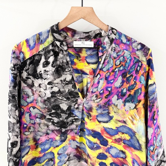 Amanda Uprichard Geo Print Silk Blouse Multi Color Size Small - Picture 2 of 5